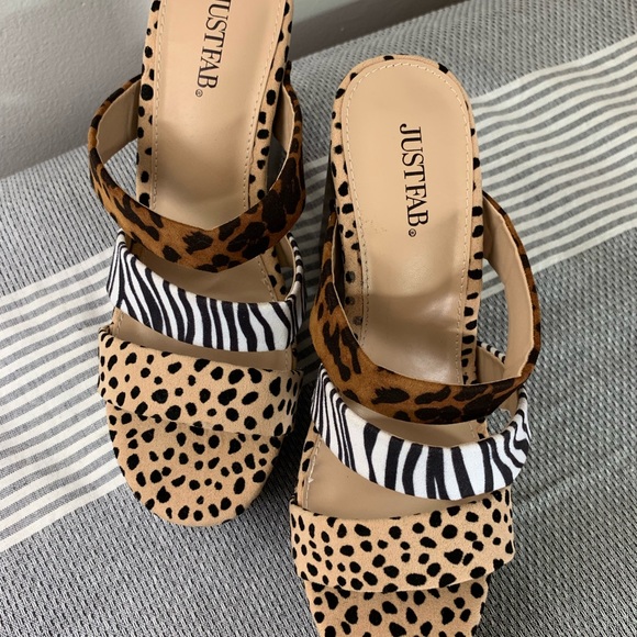 JUSTFAB multi animal print platform wedge sandals size women’s 7 1/2 - Picture 10 of 11